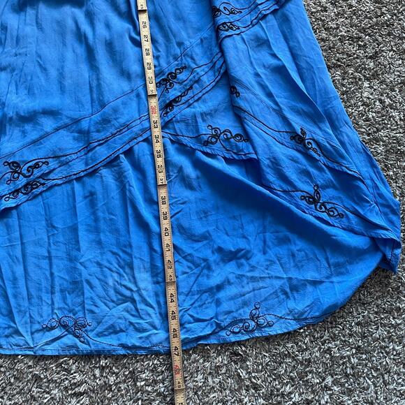 Boho Midi Dress Size Small Blue Embroidered Crochet Hi Low Beach Gypsy Festival - Picture 15 of 16